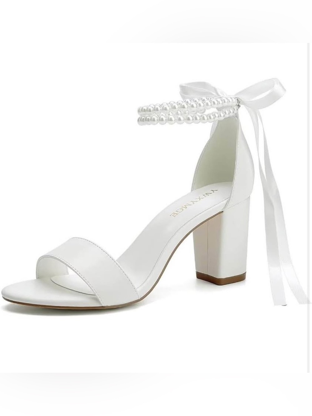 Elegant White Pearl-Ankle Block Heel Sandals